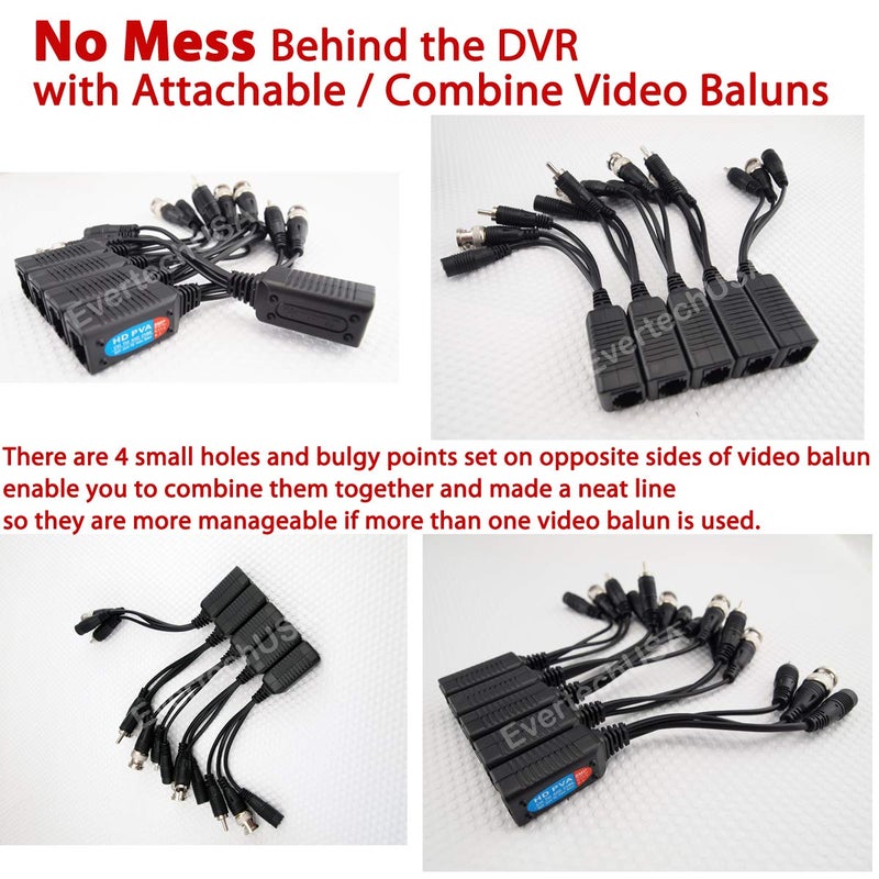 Evertech 8 Megapixel HD Video Balun Transceiver CCTV via UTP Cable Passive Video Power and Audio/Data Connector RJ45 Cat5 Cat6 Data Transmitter 8MP (4 Pairs) - Image 4